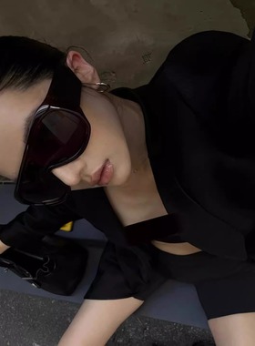 404的店大框遮脸茶色墨镜Y2K