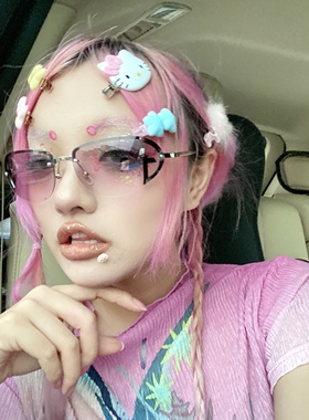 复古半框金属椭圆暧昧紫Y2K墨镜