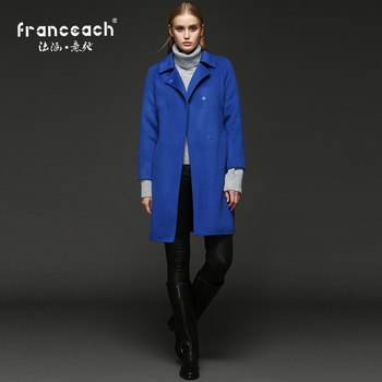 Fahanyichi sapphire blue-sided woolen coat women's lace-up waist slim fit middle-aged woolen coat OL temperament