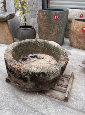 老石槽圆石盆复古旧石头水缸庭院造景养鱼池中式花园流水景观摆件