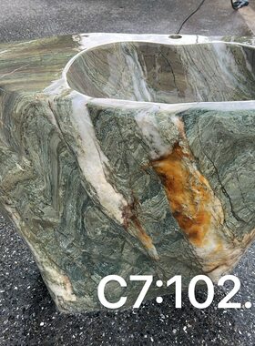 富贵绿洗手盆天然雕花原石水池整石水槽复古别墅立柱石洗手盆室外
