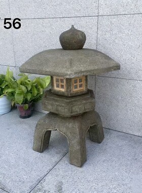 石雕石灯笼日式仿古新中式庭院青石头灯太阳能电石灯园林景观装饰