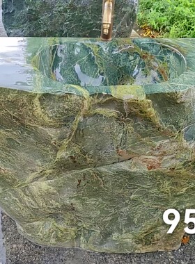 天然端砚石头洗手池洗手盆绿端洗手台户外原石一体成型精雕水槽