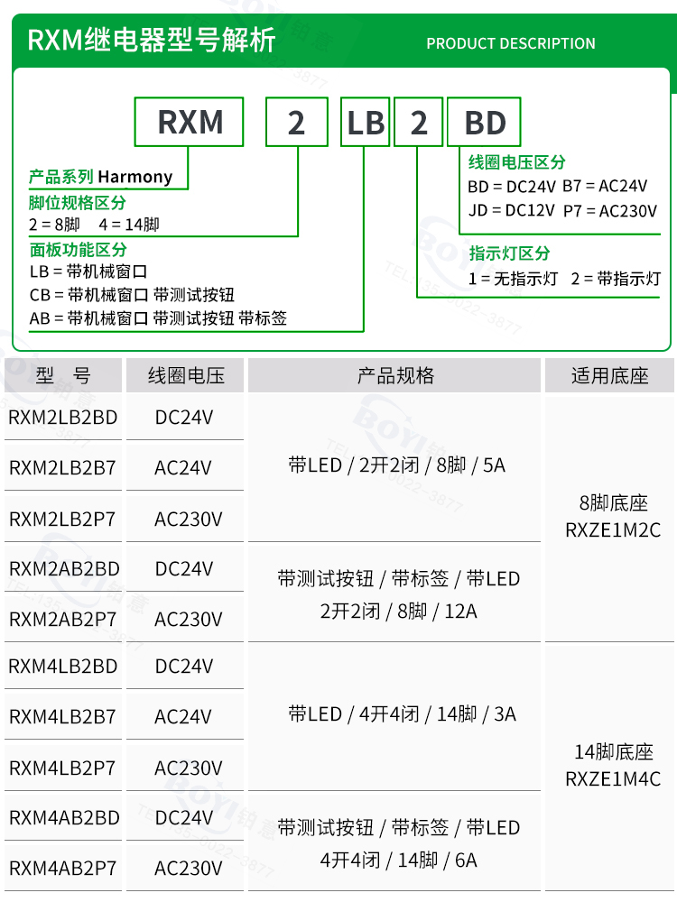 施耐德继电器RXM2LB2BD RXM2LB2P7 RXM4LB2BD RXM4AB2P7 JD F7 B7 - 图0