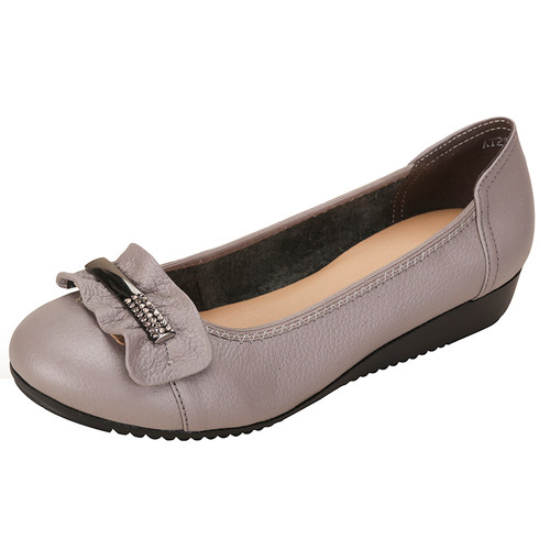 真皮单鞋平跟软底女鞋浅口舒适防滑牛皮休闲妈妈鞋孕妇鞋大码鞋43 - 图3