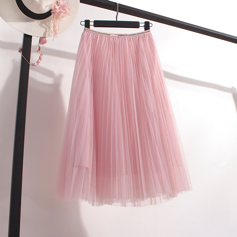 四季短裙 厂价直销 优雅天使的小店半身裙女春夏秋冬高腰网纱中长纱裙子甜美蓬蓬百褶日系超仙年1