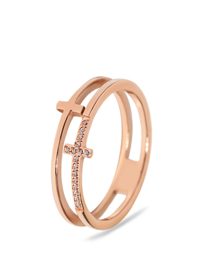 双层微镶戒指钛钢玫瑰金时尚