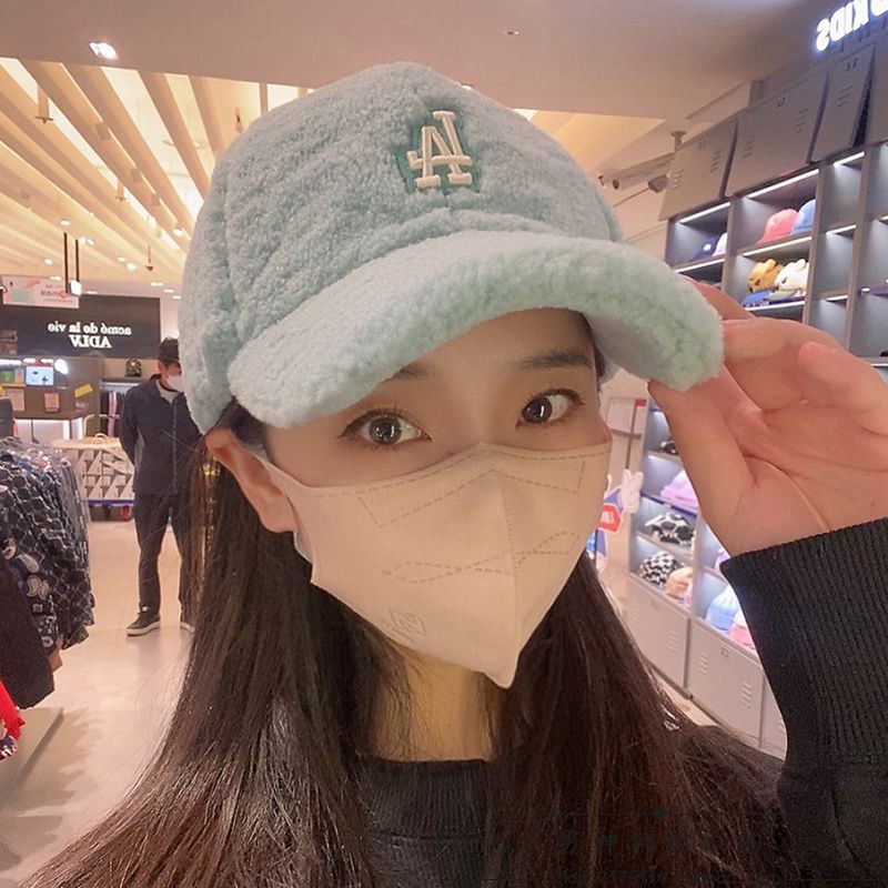 韩国MLB帽子秋冬新仿羊羔毛帽NY字母保暖情侣棒球帽ins潮帽鸭舌帽 - 图0