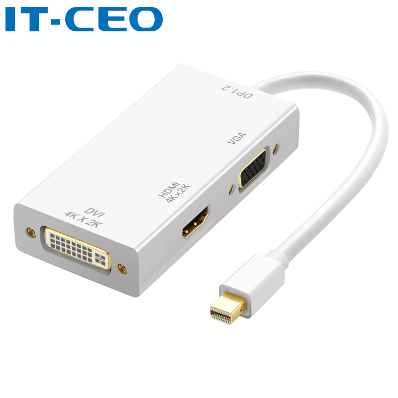 IT-CEO minidp轉hdmi/vga/dvi三合一轉換器mac雷電介面迷你dp蘋果電腦微軟surface pro外接投影儀電視4K高清