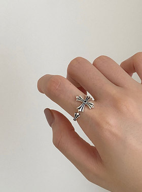 十字架戒指925纯银复古街头女