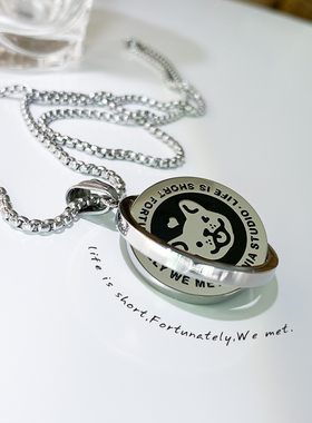 原创法斗项链小众潮流翻转吊坠