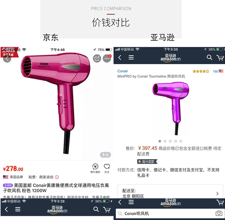 美国conair迷你mini便捷旅行负离子110V220V双电压出国通用吹风机-图1