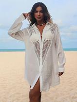 Bikini cardiopouses European and American lace lining style beach hooded holiday sexy hollowed-out sunscreen external lap swimsuit hooded sweatshirt