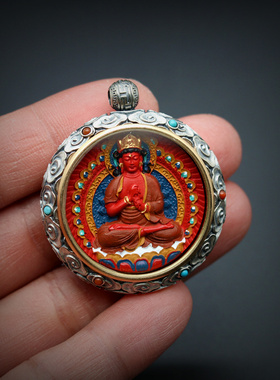 朱砂彩绘镶嵌本命佛吊坠