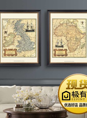 复古航海世界美式风卧室画地图