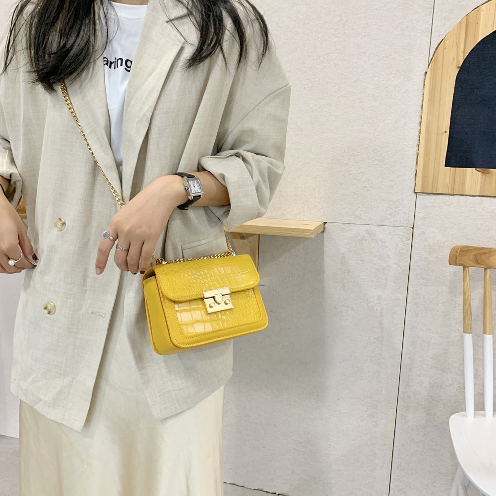 鳄鱼纹锁扣小包包女2023新款百搭大气链条小方包时尚单肩斜挎包潮_虎窝淘