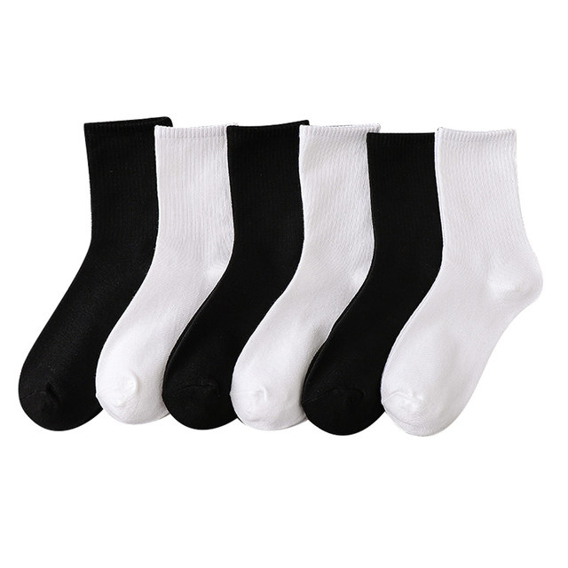 Black and white socks Ladies Midtime Stockings Summer Summer Summer Summer Cotton Cotton Long Tube Male INS Tide Pure Pile