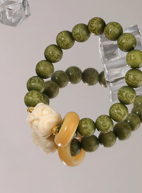 苍松翠柏国风醒狮菩提手串女款情侣闺蜜新中式盘玩佛珠手链送礼