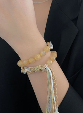 新中式手绳天然金曜石流苏手串