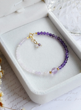 生辰石温柔简约纤细2MM天然紫水晶珍珠铜不掉色手链女生节日礼物