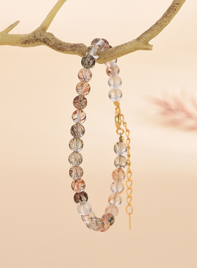 天然黑金超七水晶手链4mm黑金超七圆珠手链复古风手饰