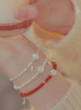 碎银子莲花天然南红手链送人礼物