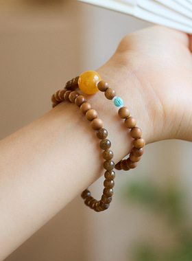 好糖值千金天然6MM和田玉手链双层老山檀蜜蜡手串节日礼物送妈妈