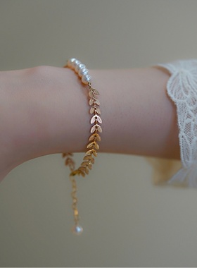 天然淡水珍珠麦穗手链女14k包金小众设计女神感气质珍珠手串