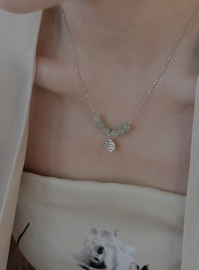 2024新款平安有福天然和田玉福牌项链女纯银ins小众轻奢风锁骨链