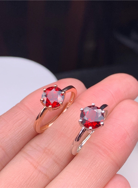 天然石榴石戒指女六爪银玫瑰金