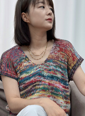 织敦煌V领短袖同款多彩棉纱毛线编制材料玖球新时尚手工编织毛线