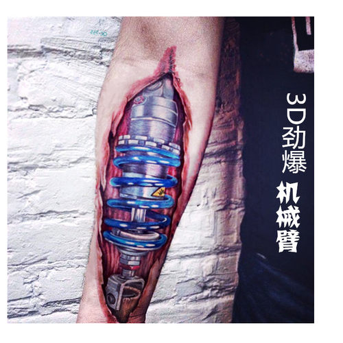 3D纹身贴机械臂异形花手臂仿真纹身贴纸防水男持久刺青骷髅头逼真 - 图1