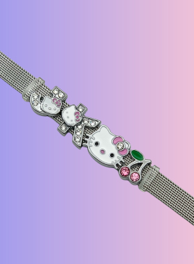 SoulFerry手链Y2K亚文化配饰千禧涩谷辣妹ins风kt猫镶钻钢带手环