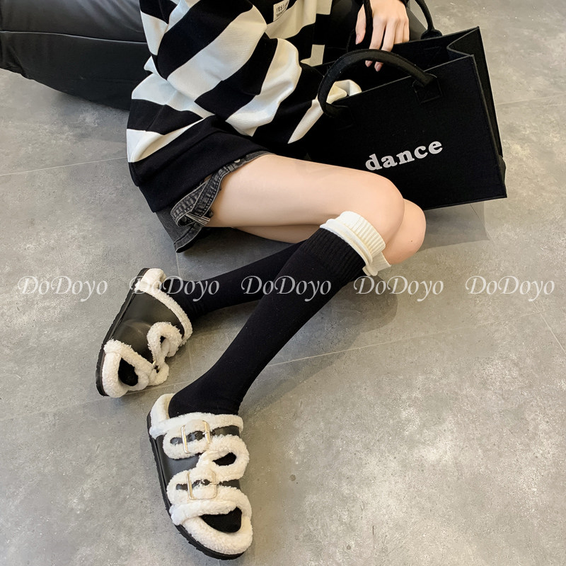 洞洞妖 黑白拼接撞色小腿袜女秋冬撞色个性纯棉INS潮网红及膝长袜