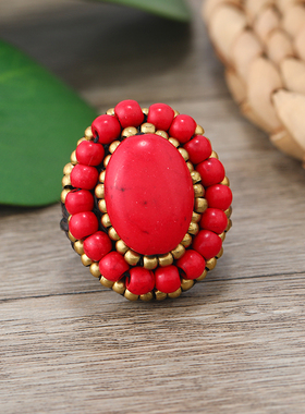 复古民族风手工编织松石戒指