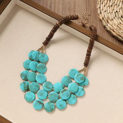 复古串珠椰壳圆片项链小众设计高级感个性夸张多层波西米亚女配饰 - 图3