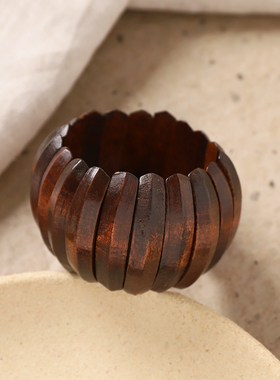 复古风木质弹力宽版手镯个性手链