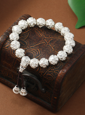 藏式六字真言梵文银色手链