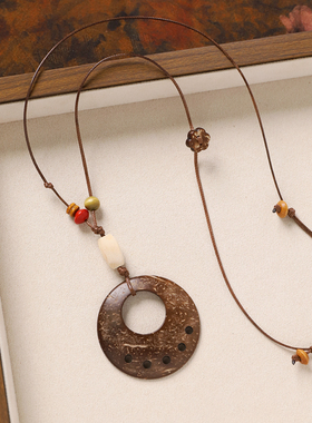 小众设计复古风椰壳纽扣项链配饰