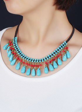 波西米亚民族风女红松度假项链