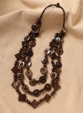 民族风椰壳多层编织项链毛衣链