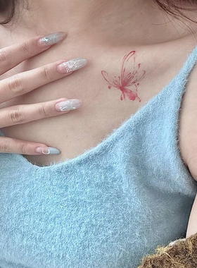 ONESMILE 红色蜡笔蝴蝶 纹身贴小清新性感女彩色高级防水持久手腕