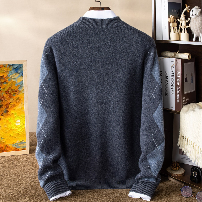 小羊故事加厚羊绒衫男新款半高领嵌花菱形2024冬季男装山羊绒毛衣,淘宝优惠券,粉丝福利购,淘宝优惠卷