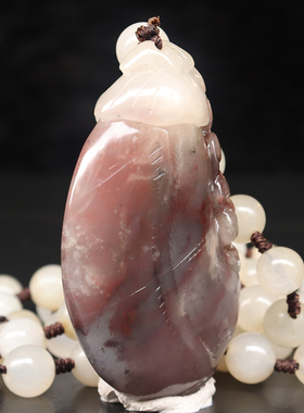 天然鸡血玉上朗料玉化红玉石挂牌