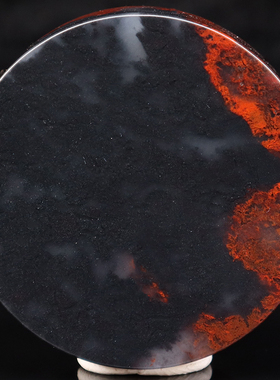 手镯心把玩件天然石材桂林鸡血玉石口子料黑底红55*55*21mm 134g