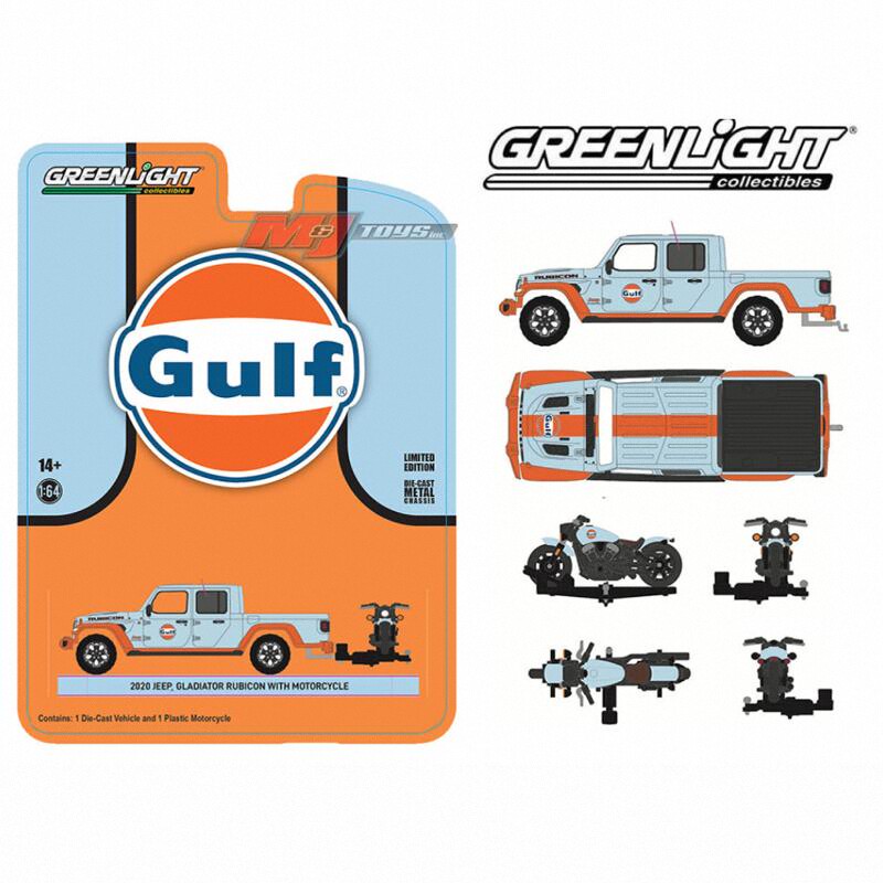 绿光1:64GreenLight2020Jeep海湾石油Gulf鲨鱼涂装配摩托汽车模型 - 图0