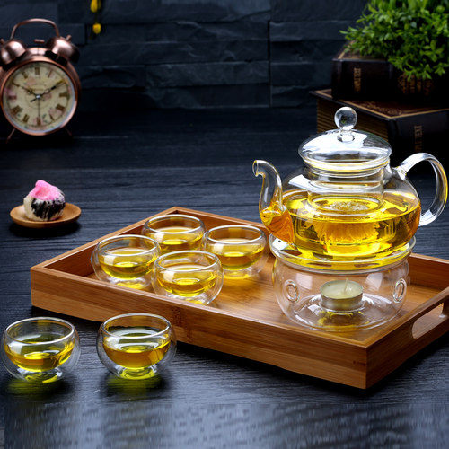耐热玻璃茶具花茶壶家用泡茶杯子煮下午茶水果茶壶套装可蜡烛加热 - 图0