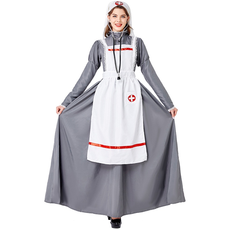 M-XXL中世纪医护制服护士装角色扮演女护士服套装万圣节服装-图3