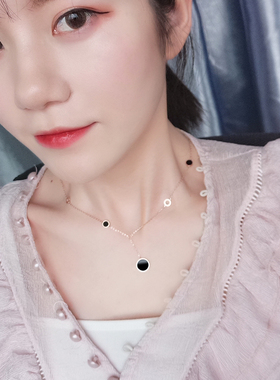 日韩气质黑色圆点流苏女性感项链