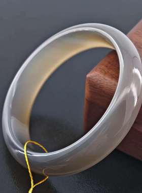 天然玛瑙玉髓中宽手镯中国风纯色烟灰色水墨纹手镯简约气质女